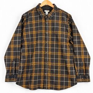 Carbon 2 Cobalt Mens Large Brown Orange Plaid Flannel Button Down Shirt L